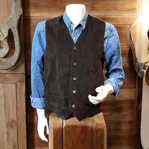 VTG William Barry Watershed Vest Mens Chocolate Western Cowboy Leather Suede L